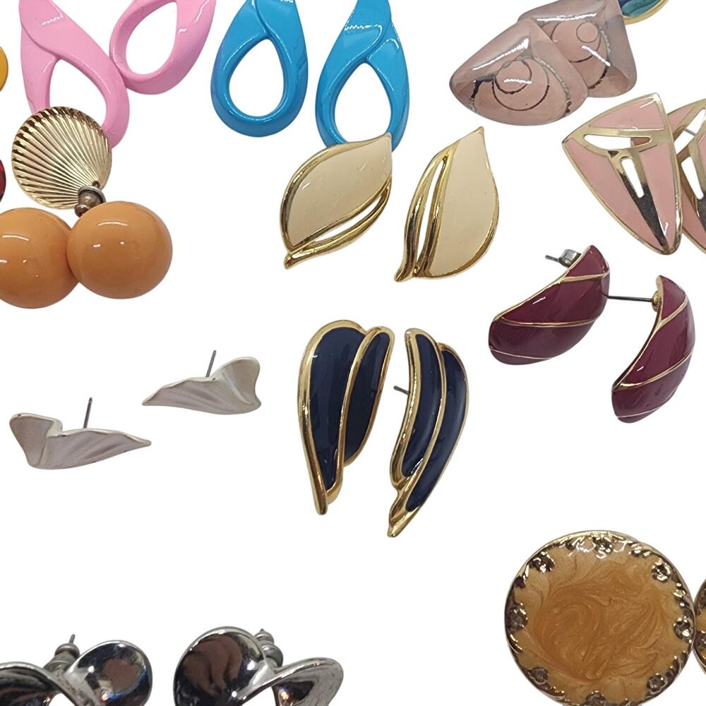 Vintage 1980s Pierced Earrings Lot 25 Pairs Colorful Statement Costume Jewelry - Picture 7 of 14
